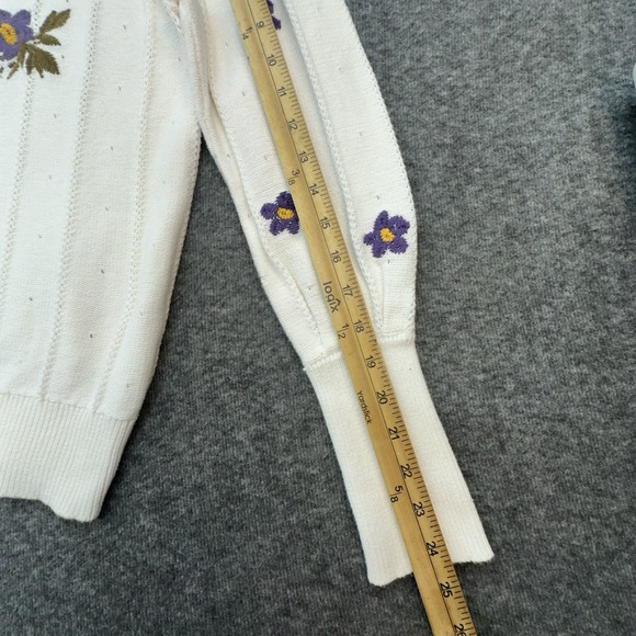KUT from the Kloth‎ Embroidered Floral Sweater White Purple Cotton Knit L - Picture 5 of 9